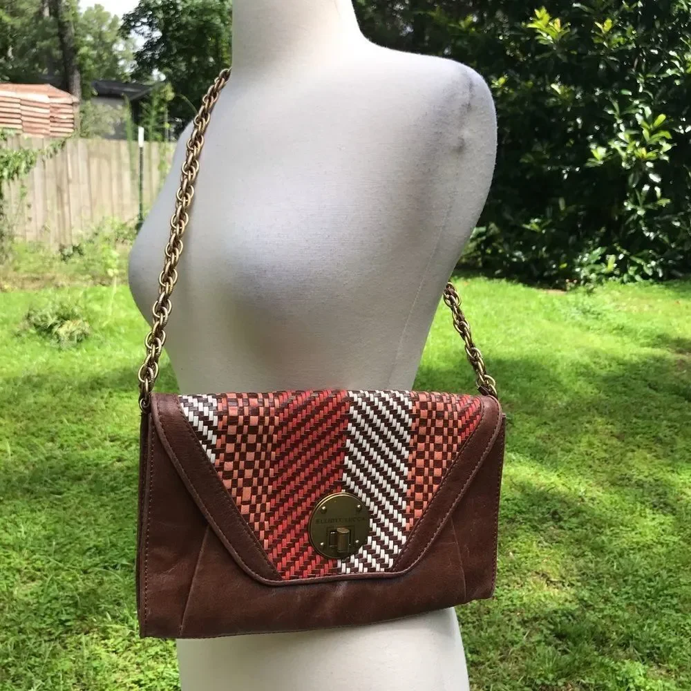 Elliott Lucca Womens Woven Leather Envelope Purse